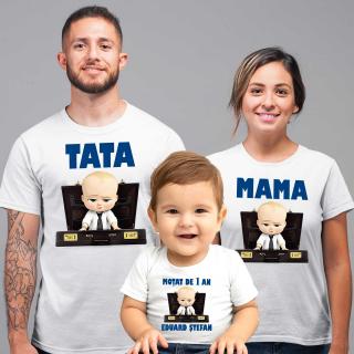 Set 3 tricouri personalizate mama tata si copil cu nume si varsta   Bebe Sef   (Boss Baby)