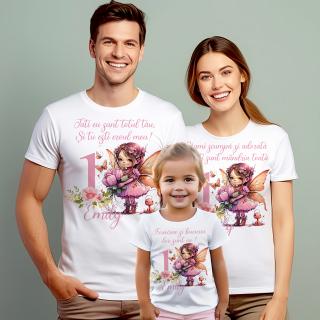 Set 5 tricouri Mot aniversare nasi, parinti si copil personalizate Flamingo