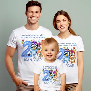 Set 5 tricouri mot pentru nasi, parinti si copil 2 ani Bluey si Bingo