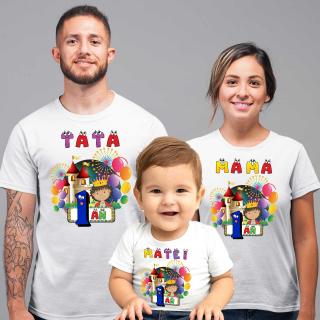 Set de 3 tricouri, mama, tata si copil personalizate cu nume si varsta