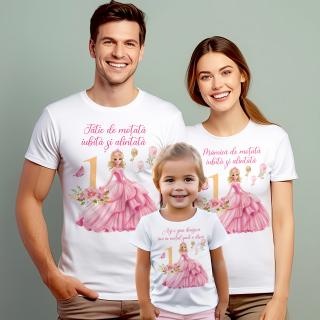 Set de 3 tricouri personalizate pentru mama,tata si copil cu Printesa mot