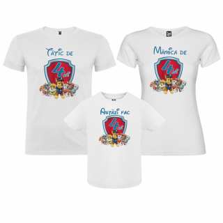 Set de 3 tricouri personalizate pentru parinti si copil cu model. Patrula Catelusilor