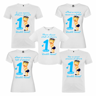 Set de 5 tricouri aniversare pentru nasi, parinti si copil, personalizate cu nume mama de motat model cu Baby King