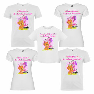 Set de 5 tricouri aniversare pentru nasi, parinti si copil, personalizate cu nume si mesaj    Eu sunt motivul fericirii lor    pentru fetite model Ursulet Pink