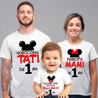 Set de 5 tricouri aniversare pentru nasi, parinti si copil, personalizate cu nume ,varsta si mesaj   Bucuria casei sunt eu