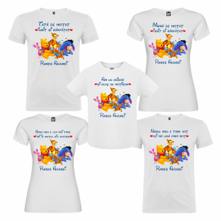 Set de 5 tricouri aniversare pentru nasi, parinti si copil, personalizate cu prietenii lu Winnie the Pooh