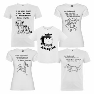 Set de 5 tricouri aniversare pentru nasi, parinti si copil, personalizate cu varsta si mesaj   Mamica maimutica