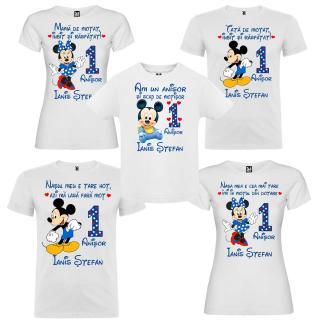 Set de 5 tricouri aniversare pentru nasi, parinti si copil, personalizate Mama de motat model cu Mickey Mouse