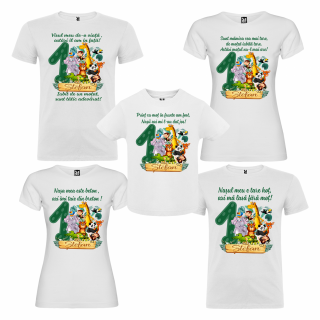 Set de 5 tricouri aniversare pentru nasi, parinti si copil, personalizate model cu Jungla