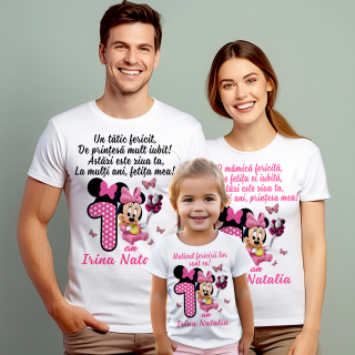 Set de 5 tricouri personalizate pentru nasi, parinti si copil Baby Minnie