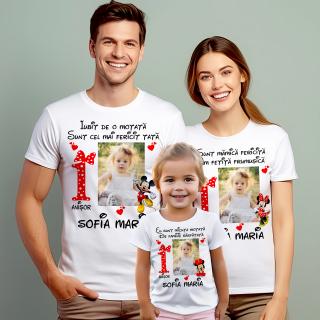 Set de 5 tricouri personalizate pentru nasi, parinti si copil cu poza model Minnie