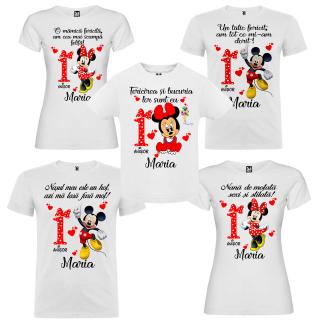 Set de 5 tricouri personalizate pentru nasi parinti si copil   Fericirea si bucuria lor sunt eu   cu model Minnie Mouse