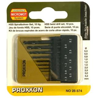 Set burghie HSS pentru metal, plastic si lemn  Proxxon 28874, O0.3-O3.2 mm, 10 piese