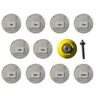 Set discuri abrazive pentru masini de gaurit si insurubat Troy 25930, O50 mm, granulatie P60-P2000, 100 piese