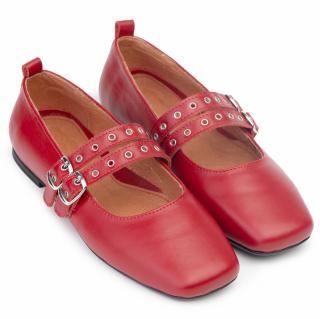 Pantofi piele naturala 646 rosu