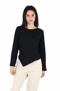 Bluza asimetrica intr-o culoare din bumbac cu maneca lunga - Negru