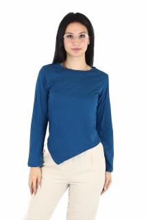 Bluza asimetrica intr-o culoare din bumbac cu maneca lunga - Teal