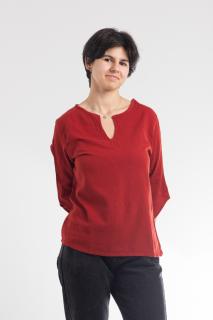 Bluza Casual din Bumbac cu Croi Modern si Maneci 3 4 - Caramiziu