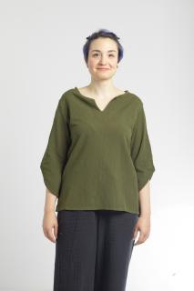 Bluza Casual din Bumbac cu Croi Modern si Maneci 3 4 - Khaki