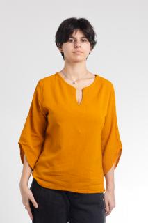 Bluza Casual din Bumbac cu Croi Modern si Maneci 3 4 - Mustar