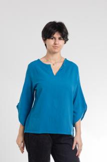 Bluza Casual din Bumbac cu Croi Modern si Maneci 3 4 - Turquoise