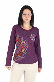 Bluza cu maneca lunga cu print all over si broderie mandala - Visiniu