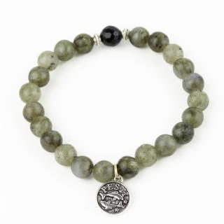 Bratara Fixa din Labradorit si Obsidian cu Banut Zodiacal - Pesti