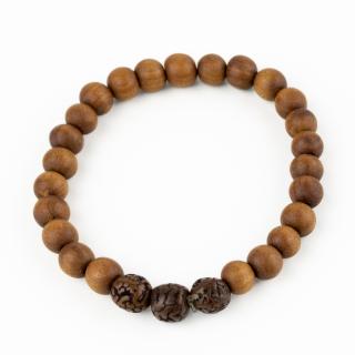 Bratara Fixa din Lemn de Santal cu Margele Rudraksha - Maro Deschis