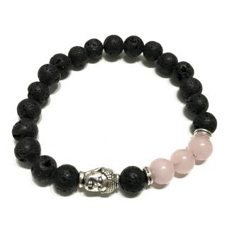 Bratara Lava Stone - Pietre Semipretioase Cuart Roz si Talisman Buddha