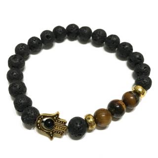 Bratara Lava Stone - Pietre Semipretioase Tiger Eye si Talisman Hamsa