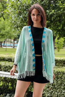 Cardigan din tricot tip plasa - Menta