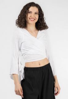 Crop Top Boho cu Maneci Tip Clopot - Alb