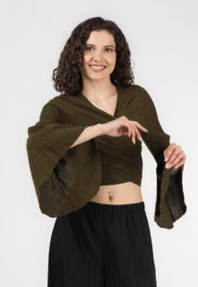 Crop Top Boho cu Maneci Tip Clopot - Khaki