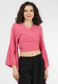 Crop Top Boho cu Maneci Tip Clopot - Roz