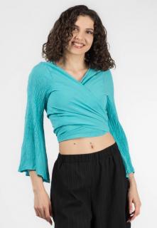 Crop Top Boho cu Maneci Tip Clopot - Turquoise