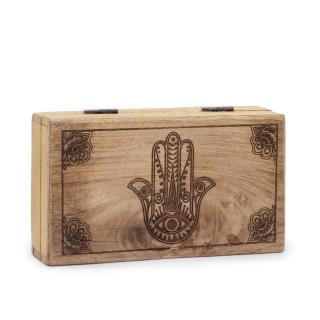 Cutie de depozitare din lemn gravata - Hamsa (17x10x4.2cm)