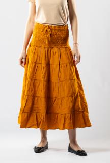 Fusta Boho Midi cu Banda Lata si Elastica in Talie - Mustar