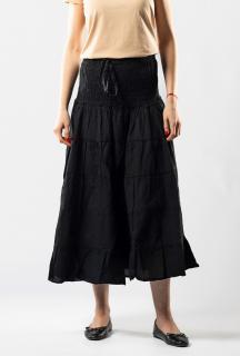 Fusta Boho Midi cu Banda Lata si Elastica in Talie - Negru