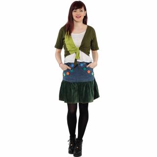 Fusta bumbac 100% - denim cu flori, verde