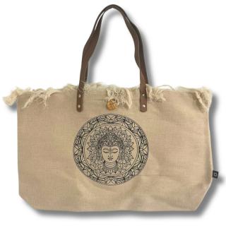 Geanta din Bumbac Canvas cu Manere din Piele - Buddha