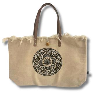 Geanta din Bumbac Canvas cu Manere din Piele - Mandala
