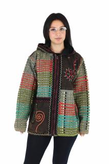 Jacheta din bumbac captusita din polar, razor-cut si broderie - Multicolor