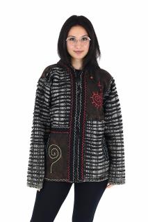 Jacheta din bumbac captusita din polar, razor-cut si broderie - Negru