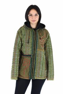 Jacheta din bumbac captusita din polar, razor-cut si broderie - Verde