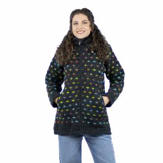 Jacheta lunga, cambrata, din lana, captusita cu polar - Multicolor