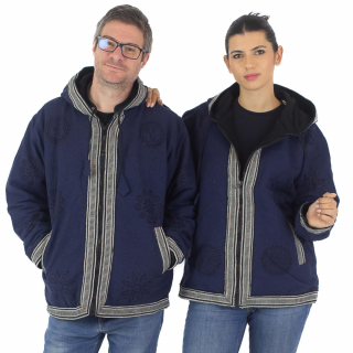 Jacheta unisex din bumbac si polar cu print - Bleumarin