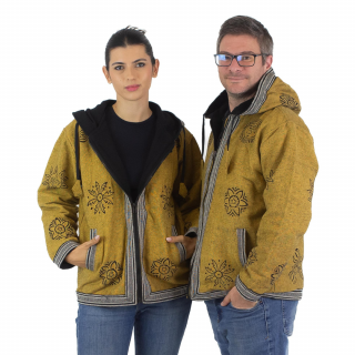 Jacheta unisex din bumbac si polar cu print - Mustar