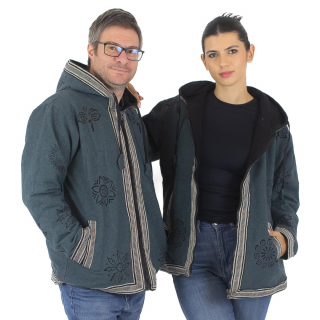 Jacheta unisex din bumbac si polar cu print - Petrol