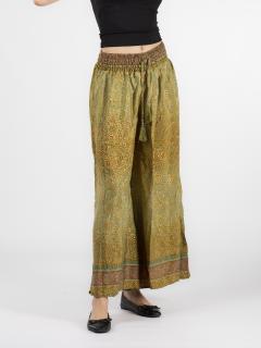 Pantaloni cu croi lejer din material fluid si fir auriu - Model 32