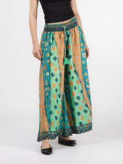 Pantaloni cu croi lejer din material fluid si fir auriu - Model 35